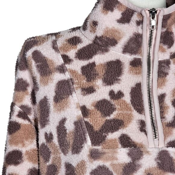 Como Vintage Half Zip Sherpa Athletic Sweater Leopard Print Brown Women's Large - Picture 4 of 10